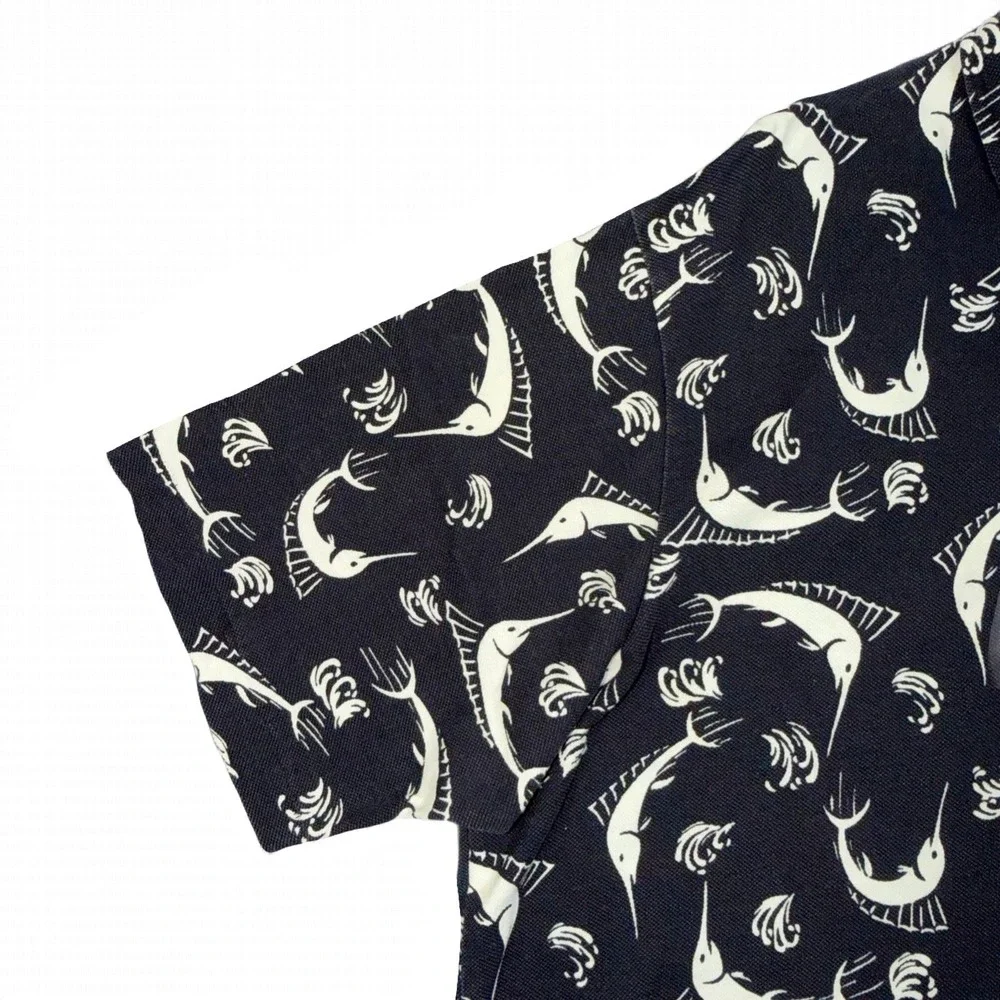 Polo Sport Ralph Lauren Mens 2XL Cotton Swordfish Marlin Print Polo Shirt‎ Navy